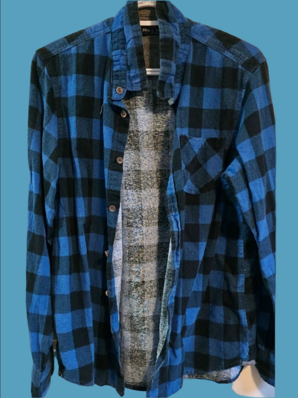4/$67 Deal! Brave Soul Blue and Black Buffalo Plaid Flannel Button-Up Shirt